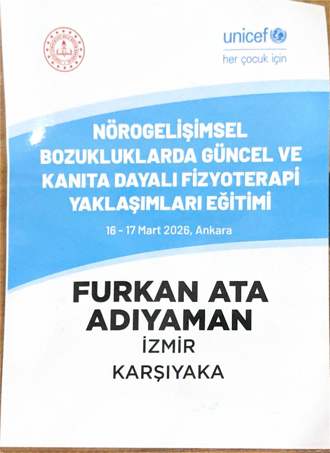 Nörogelişimsel Bozukluklarda Fizyoterapi eğitimi — MEB·UNICEF, 2026