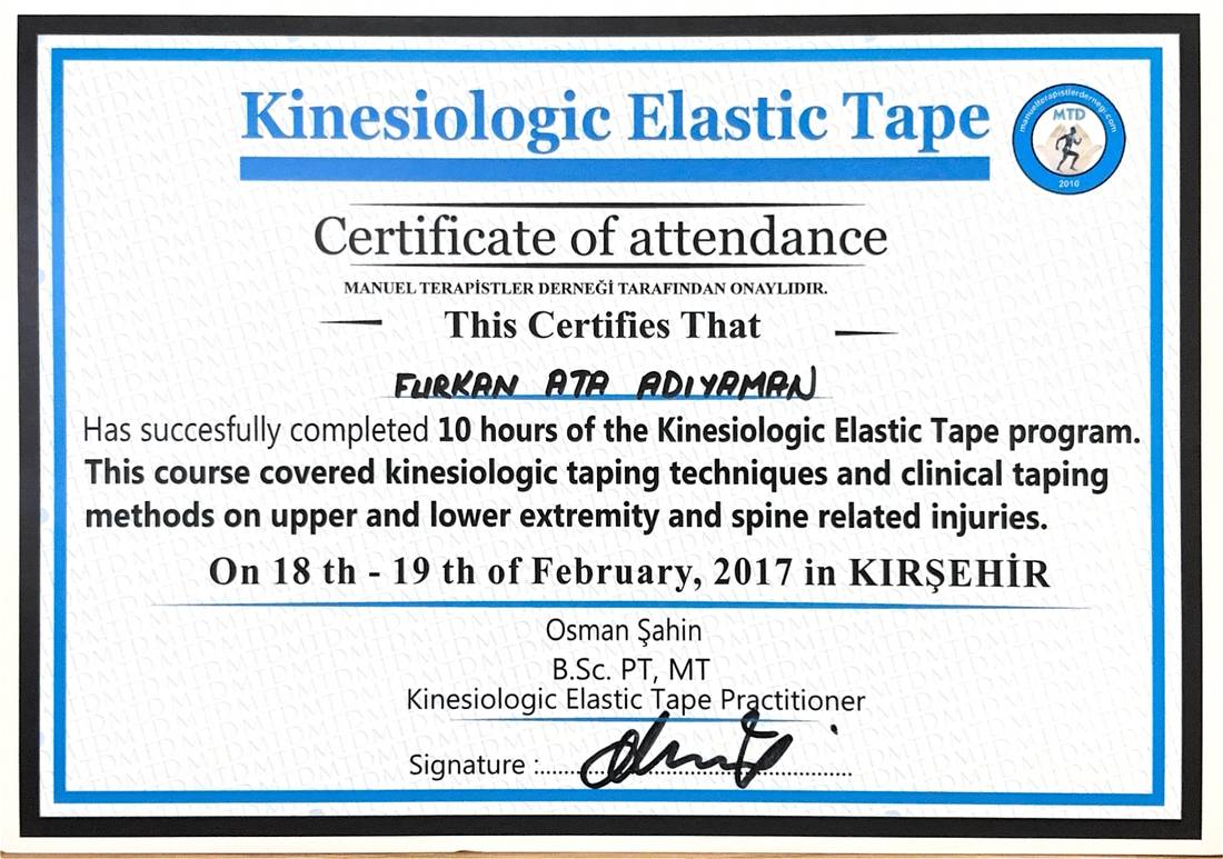 Kinesiologic Elastic Tape sertifikası — MTD, 2017
